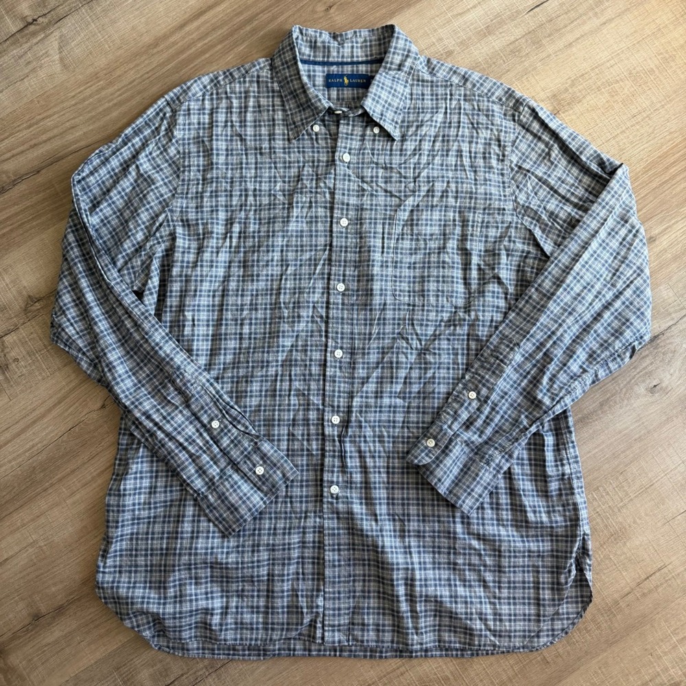 Ralph Lauren Mens XXL Plaid Button Down Shirt Blue Grey Long Sleeve 710671906001 - Picture 1 of 9